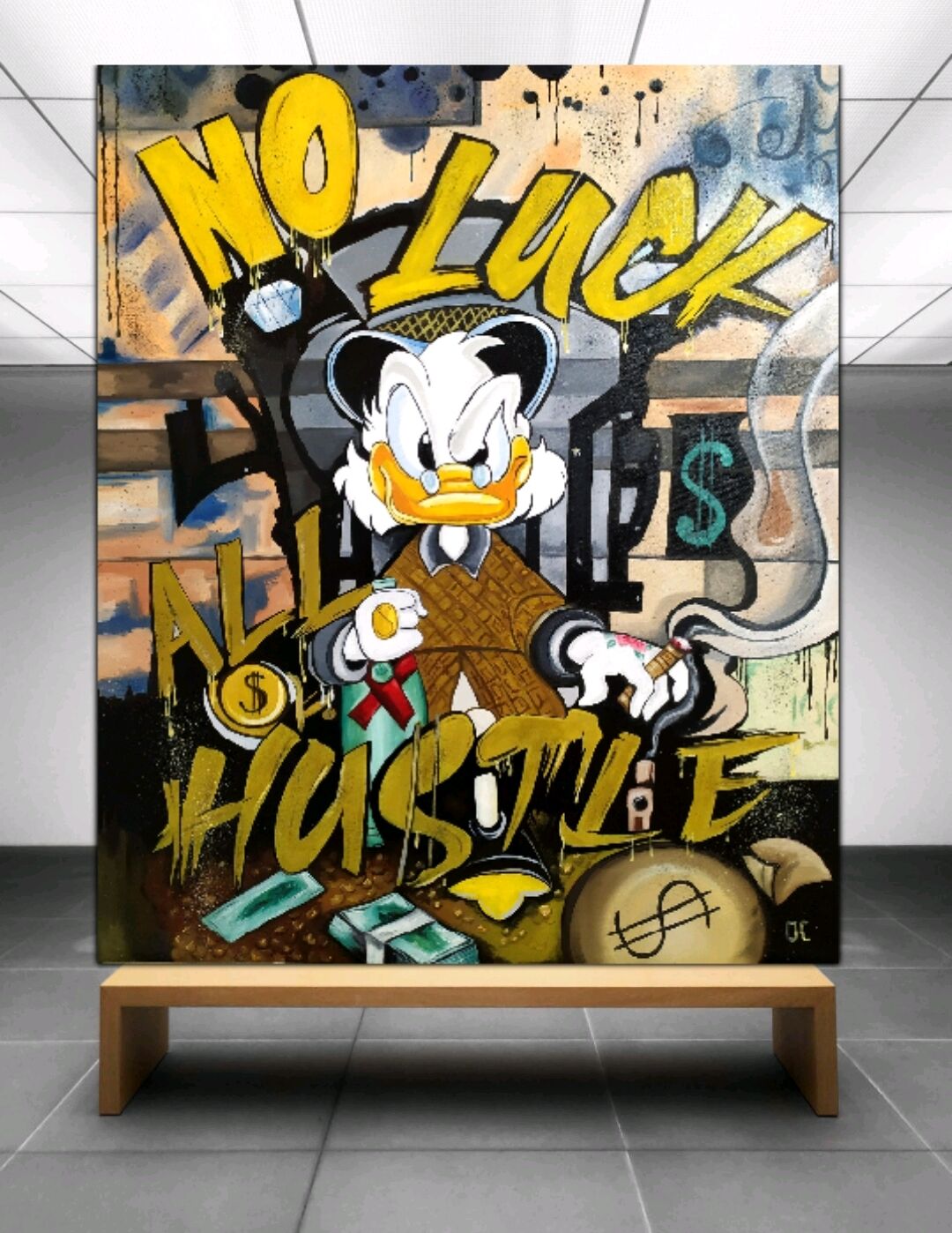 No Luck Hustle Duck Kanvas Tablo