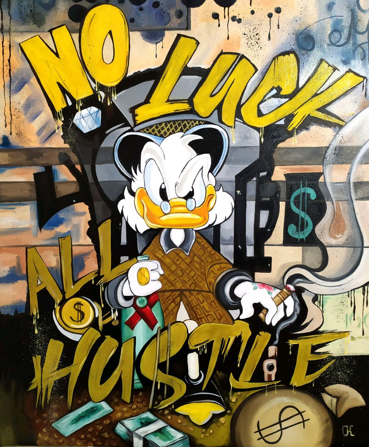 No Luck Hustle Duck Kanvas Tablo